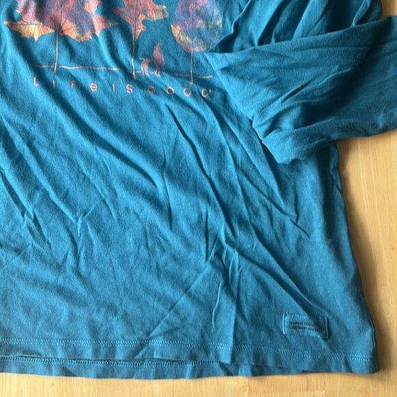 LIFE IS GOOD Fall Dog Walk Long Sleeve V Neck Tee Medium Blue - Picture 4 of 5